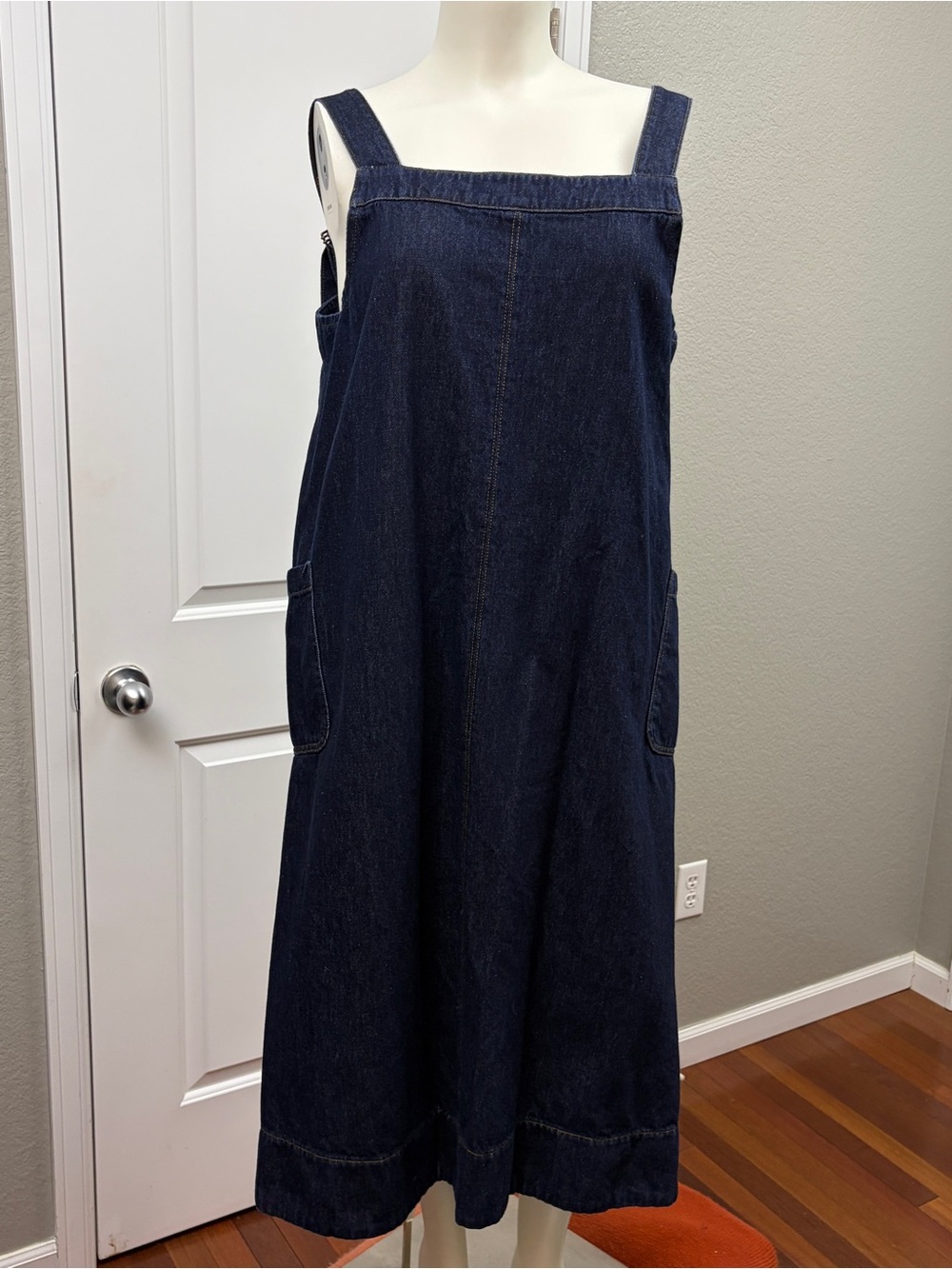 Aligne Moss Indigo Organic Cotton Denim Pinafore Dress US 16